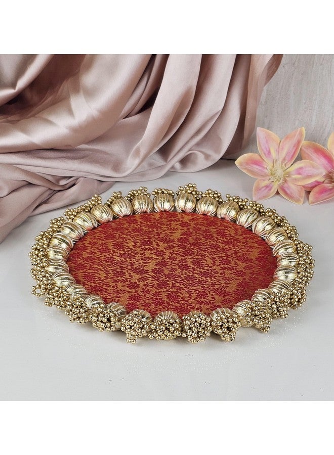 Satyam Kraft SATYAM KRAFT 1 Set Handmade Gota Patti Engagement Ring Platter with Golden Moti | Wedding Ring Ceremony Tray, Pooja Thali, Mandir, Housewarming, Marriage Gift, Table Decoration (9 Inch)  - Image 1