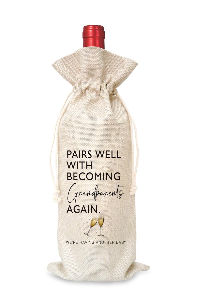 Tesedupoole Grandparents Again Baby Announcement Wine Bags for Wine Bottles GiftsSurprise Pregnancy AnnouncementPregnancy Announcement ThanksgivingChristmas Gifts for Grandparents15 - Image 2
