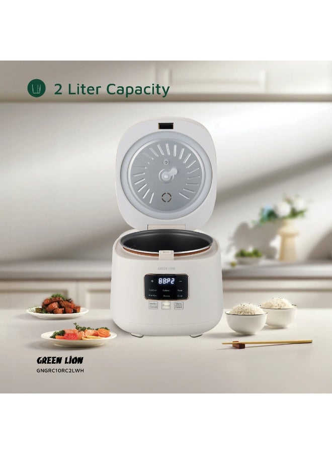 جرين ليون جهاز طهي الأرز الرقمي 400 وات سعة 2 لتر مع 6 أوضاع للطهي / مؤقت مسبق الضبط / فتحة تهوية / شاشة رقمية / وضع الحفاظ على الدفء / سهل التنظيف / التحكم باللمس / مادة بلاستيك البولي بروبيلين - أبيض - Image 3