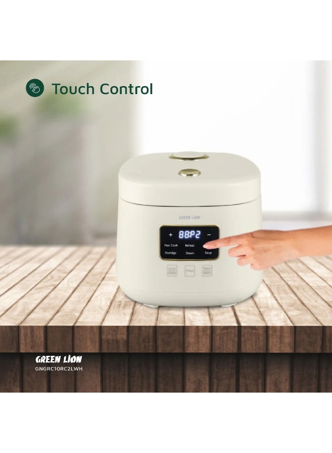 جرين ليون جهاز طهي الأرز الرقمي 400 وات سعة 2 لتر مع 6 أوضاع للطهي / مؤقت مسبق الضبط / فتحة تهوية / شاشة رقمية / وضع الحفاظ على الدفء / سهل التنظيف / التحكم باللمس / مادة بلاستيك البولي بروبيلين - أبيض - Image 5