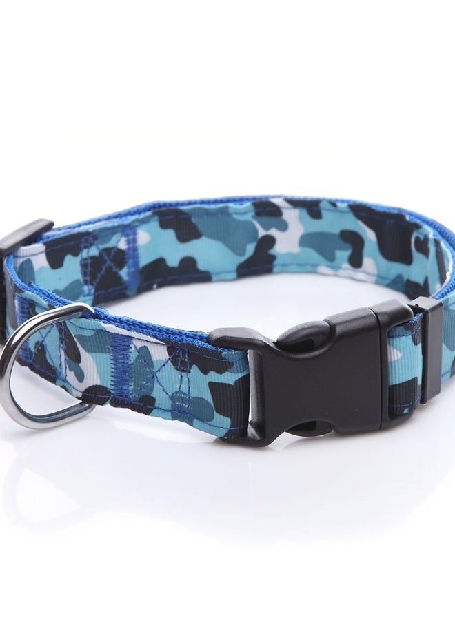 Durable Dog Collar, Nylon Camouflage Adjustable Collar, 1 Inch Wide, for Large Medium Dog (Blue)