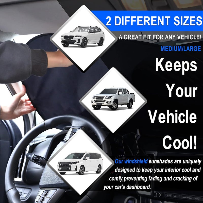 Loiyadn Windshield Sun Shade - 2 Piece Car Sun Shade Windshield, Foldable Car Shade Front Windshield with Reflective Fabric Blocks Sun and Keeps Your Vehicle Cool, for Most Sedans SUV and Trucks - Medium - Image 4
