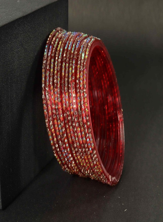 LAVAZZA Premium Glass Bangles Set with Golden Zircon Diamond Stones For Women & Girls | Trendy Bangles | Bridal Bangles | red Bangles for women-(-Nadiya-Red-2.8) - Image 3