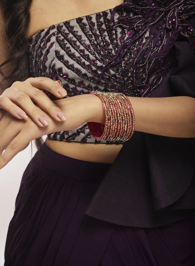 LAVAZZA Premium Glass Bangles Set with Golden Zircon Diamond Stones For Women & Girls | Trendy Bangles | Bridal Bangles | red Bangles for women-(-Nadiya-Red-2.8) - Image 5