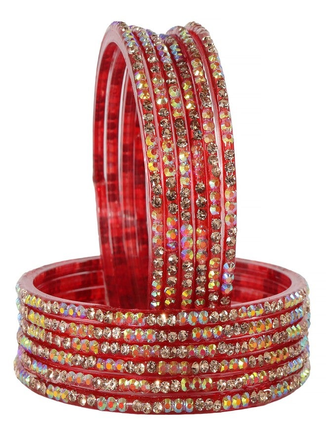 LAVAZZA Premium Glass Bangles Set with Golden Zircon Diamond Stones For Women & Girls | Trendy Bangles | Bridal Bangles | red Bangles for women-(-Nadiya-Red-2.8) - Image 1