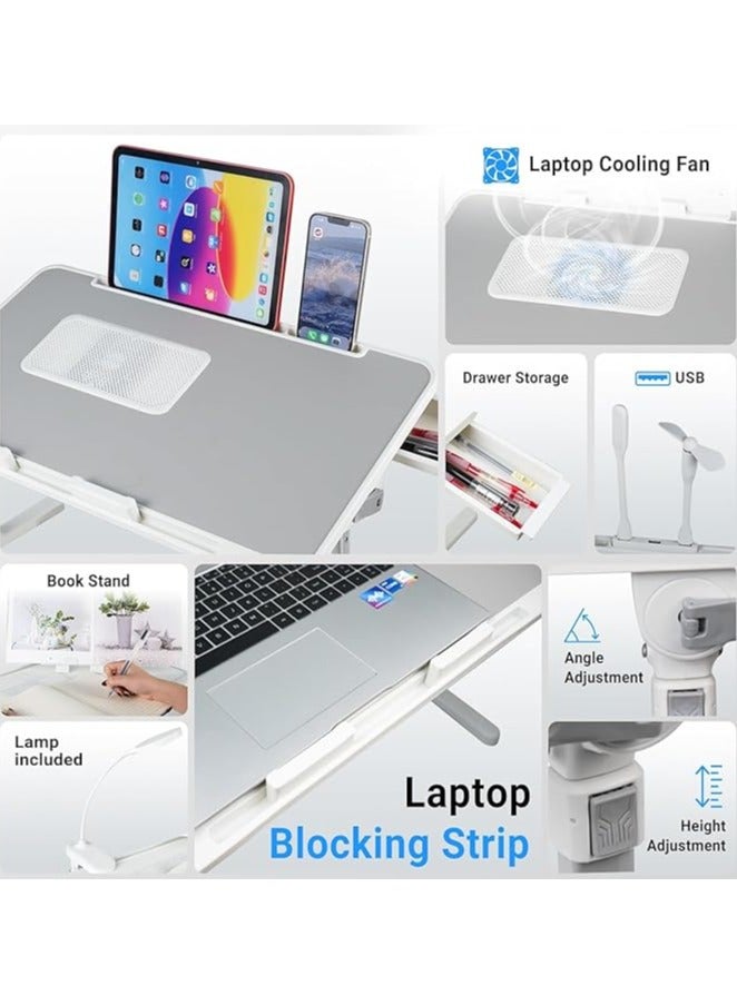 Green Tiger Lap Desk Bed Tray Table,Adjustable Laptop Stand for Bed with USB/Light/Fan/Drawer,Portable Laptop Desk Table for Bed/Couch/Sofa/Reading/Writing，Bed Trays for Eating and Laptops (Gray) - Image 4