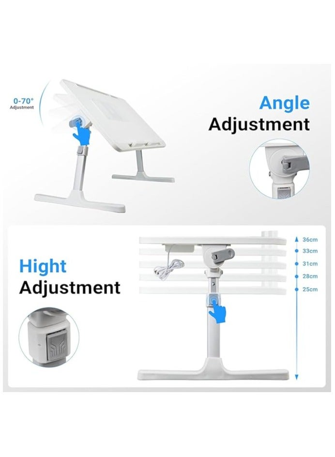 Green Tiger Lap Desk Bed Tray Table,Adjustable Laptop Stand for Bed with USB/Light/Fan/Drawer,Portable Laptop Desk Table for Bed/Couch/Sofa/Reading/Writing，Bed Trays for Eating and Laptops (Gray) - Image 5