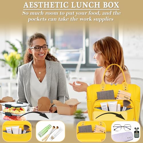 TuErCao Yellow Lunch Box for Women Insulated Lunch Bag for Young Ladies Lunch Tote Bag - Image 3