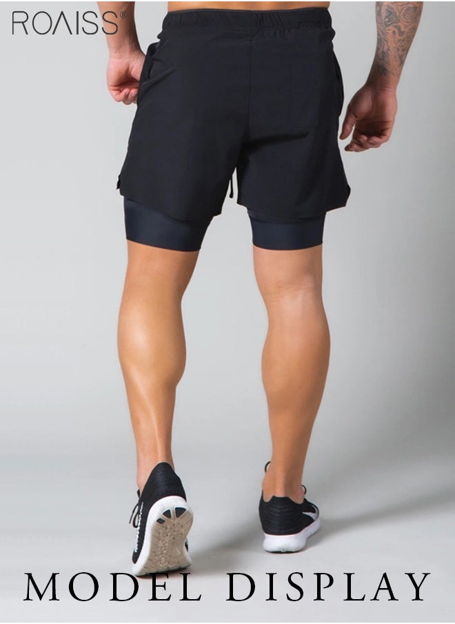 Sports Pants Male Muscle Fitness Tide Double-Layer Shorts Summer Running Training Breathable Stretch Casual