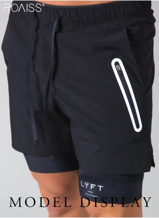 Sports Pants Male Muscle Fitness Tide Double-Layer Shorts Summer Running Training Breathable Stretch Casual