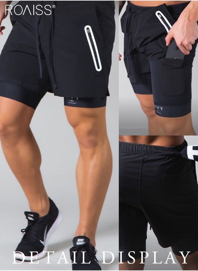 Sports Pants Male Muscle Fitness Tide Double-Layer Shorts Summer Running Training Breathable Stretch Casual