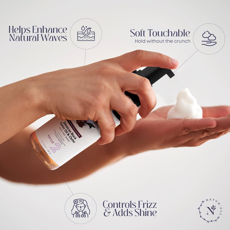 NaturAll Jamaican Black Castor Oil & Chebe Curly Hair Mousse - Sulfate-Free, Lightweight Anti-Frizz Styling Foam for Defined Curls, Long-Lasting Hold & Enhanced Shine (8.5 Oz) - Image 4