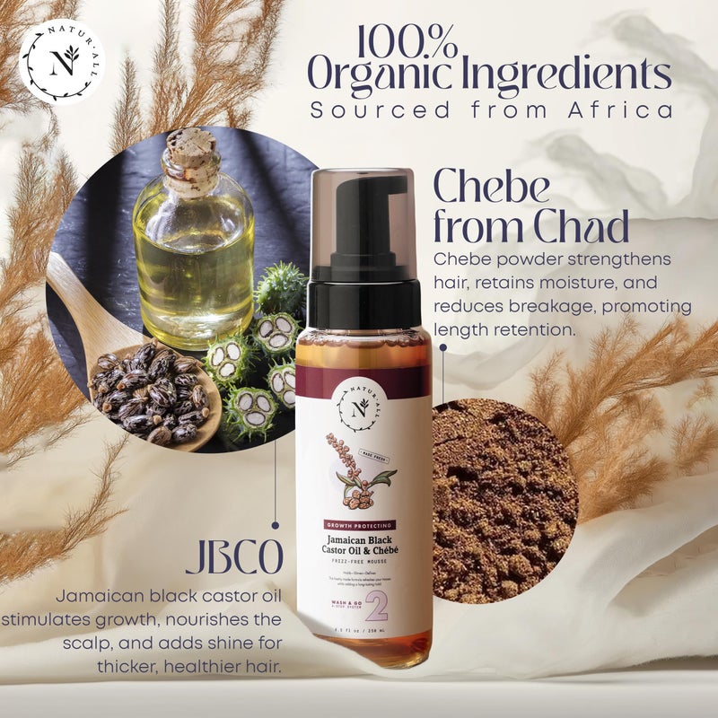 NaturAll Jamaican Black Castor Oil & Chebe Curly Hair Mousse - Sulfate-Free, Lightweight Anti-Frizz Styling Foam for Defined Curls, Long-Lasting Hold & Enhanced Shine (8.5 Oz) - Image 3