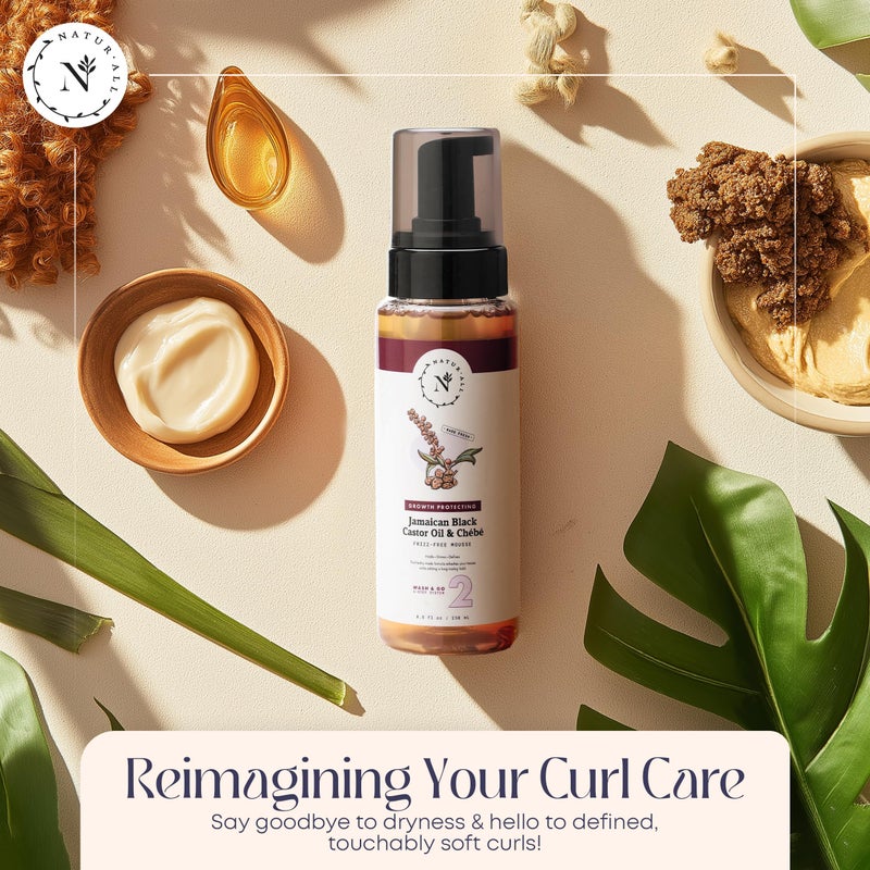 NaturAll Jamaican Black Castor Oil & Chebe Curly Hair Mousse - Sulfate-Free, Lightweight Anti-Frizz Styling Foam for Defined Curls, Long-Lasting Hold & Enhanced Shine (8.5 Oz) - Image 2