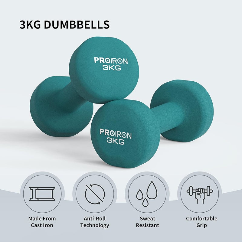PROIRON Neoprene Dumbbells Set (3kg x 2) - Image 2