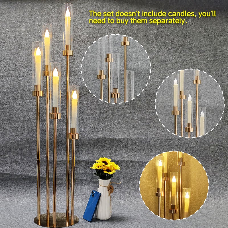 Cherocito 6 Set 5 Arms Golden Candle Holder with Acrylic Lampshade, 41.3'' Tall Candlesticks Holder for Christmas Wedding Housewarming Gift,Metal Candle Holders Candlestick Centerpiece,Fit 0.87'' LED Candle - Image 4