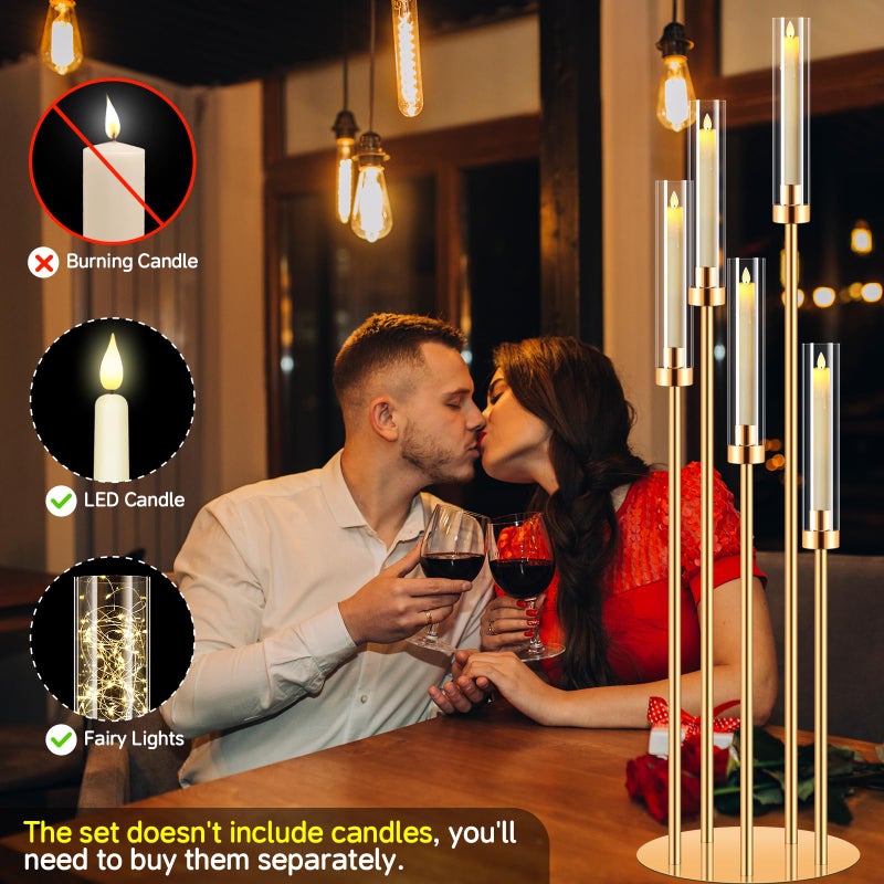 Cherocito 6 Set 5 Arms Golden Candle Holder with Acrylic Lampshade, 41.3'' Tall Candlesticks Holder for Christmas Wedding Housewarming Gift,Metal Candle Holders Candlestick Centerpiece,Fit 0.87'' LED Candle - Image 3