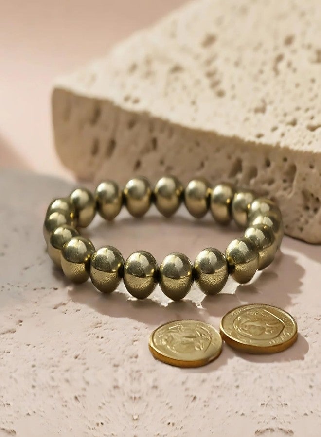 SMIZE Natural Pyrite Beaded Bracelet 10mm for Men & Women | Unisex Protection & Confidence Crystal Jewelry | Handmade Elastic Energy Stone Bracelet | Golden Healing Gemstone Accessory - Image 2
