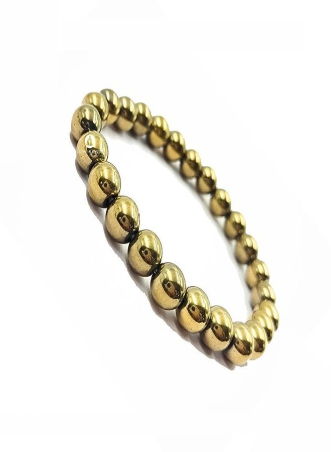 SMIZE Natural Pyrite Beaded Bracelet 10mm for Men & Women | Unisex Protection & Confidence Crystal Jewelry | Handmade Elastic Energy Stone Bracelet | Golden Healing Gemstone Accessory - Image 1