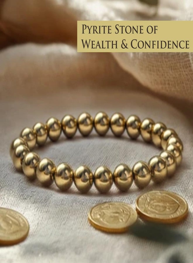 SMIZE Natural Pyrite Beaded Bracelet 10mm for Men & Women | Unisex Protection & Confidence Crystal Jewelry | Handmade Elastic Energy Stone Bracelet | Golden Healing Gemstone Accessory - Image 4