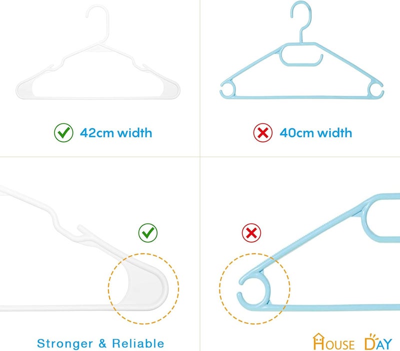 HOUSE DAY Strong White Plastic Coat Hangers 50 pack 16.5" / 42cm wide, Fit for Adult, Children above 10, Odourless Package, with Convenient Hooks - Image 2