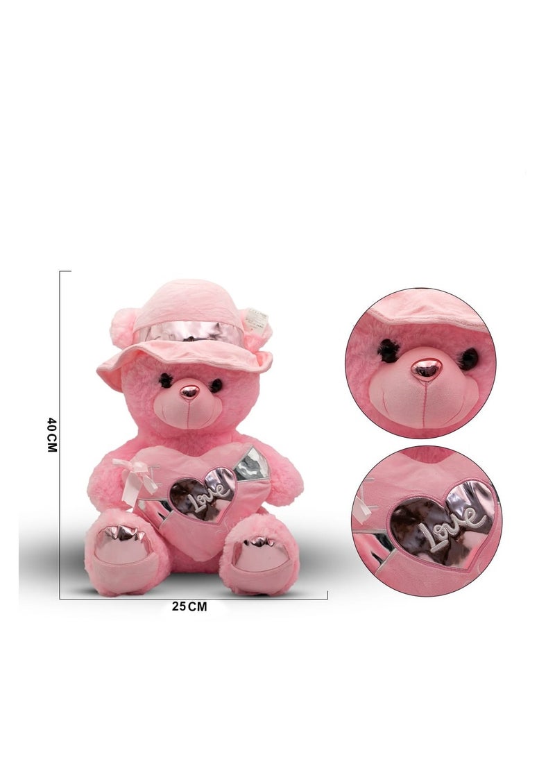 Love Teddy Bear with Hat – Soft Plush Toy with Heart Design 