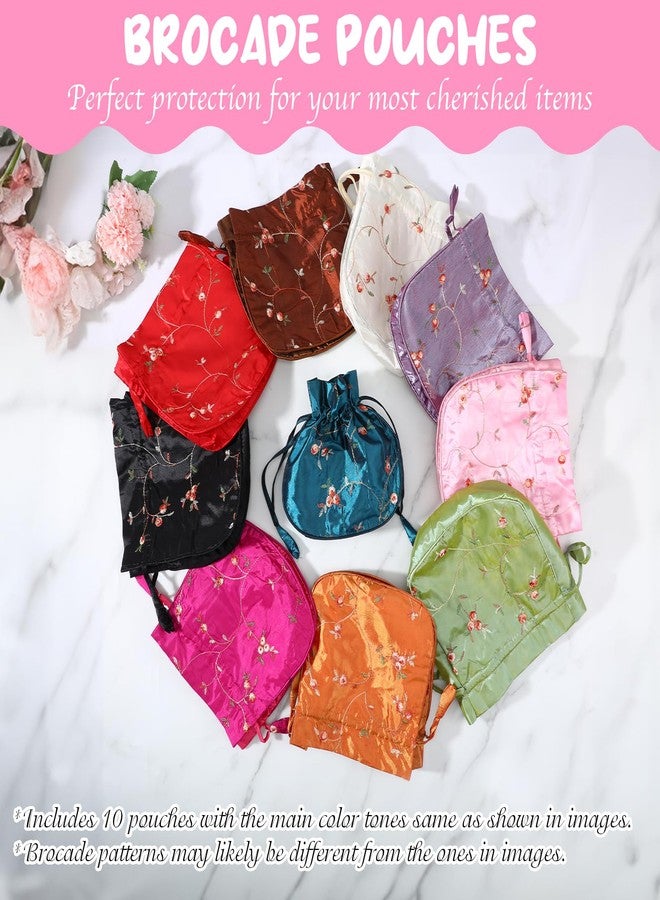 Lemecima 10 Pcs Large Silk Brocade Drawstring Jewelry Pouch Bag, 8.3x7.9x2.4 Inch Retro Embroidery Gift Bags with Handles for Wedding Party Presents, Jewelry, Candy & Snacks Storage - Image 3