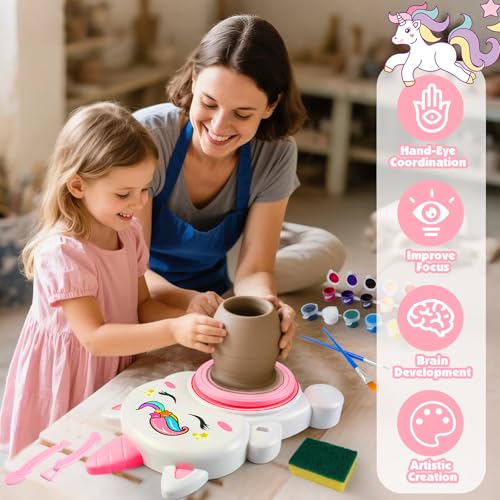 Rhybor Pottery Wheel Kit for Kids with Glow Paints, Complete Pottery Arts Crafts Toys for Girls 8-12, Art Supplies for Kids 6 7 8 9 10 11 12 Toys Girls Birthday with Drawing Molds Tablecloth Air Dry Clay - Image 3