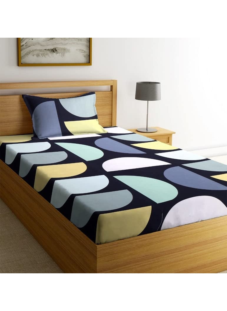 LAYNORA LAYNORA Premium Cotton Single Bedsheet with One Pillow Cover for CoatDiwan 4x6 Bed 180 Tc 152 x 228 cm Black White  - Image 1