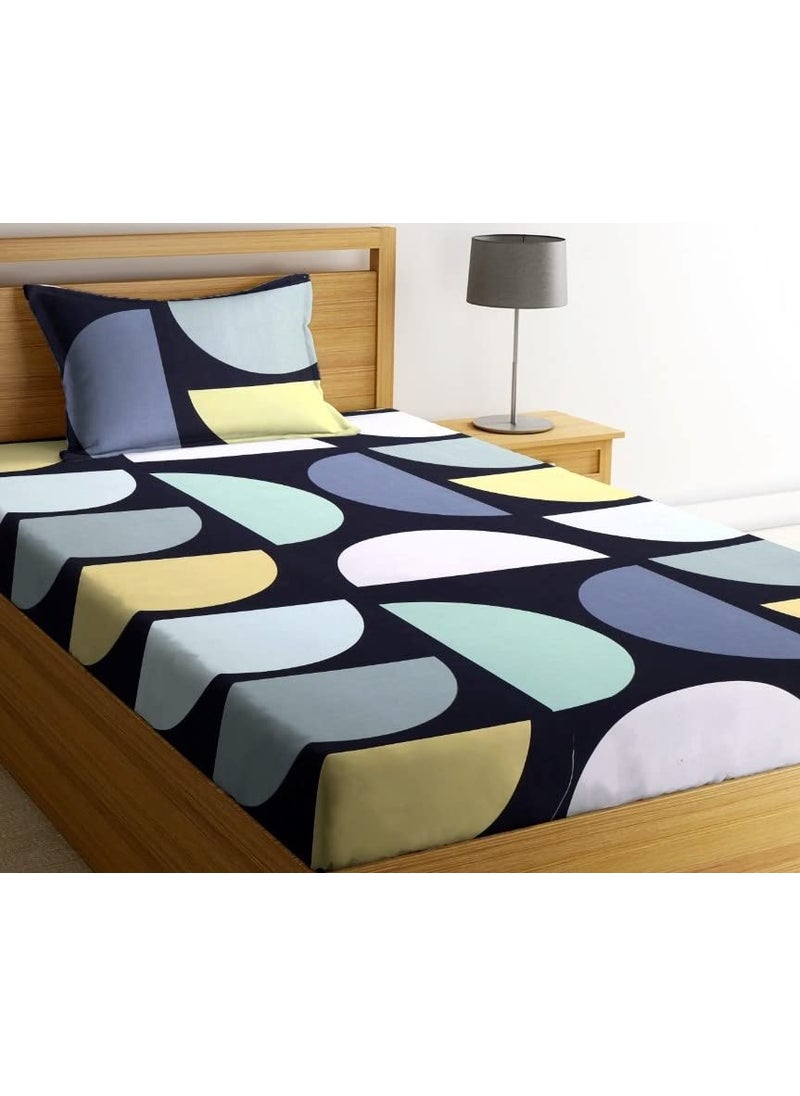 LAYNORA LAYNORA Premium Cotton Single Bedsheet with One Pillow Cover for CoatDiwan 4x6 Bed 180 Tc 152 x 228 cm Black White  - Image 2