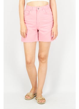 Women Solid Denim Short, Pink