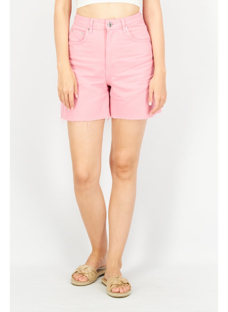Stradivarius - Women Solid Denim Short, Pink - Image 1