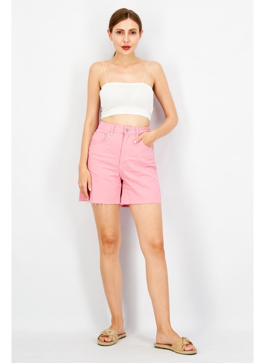 Stradivarius - Women Solid Denim Short, Pink - Image 1