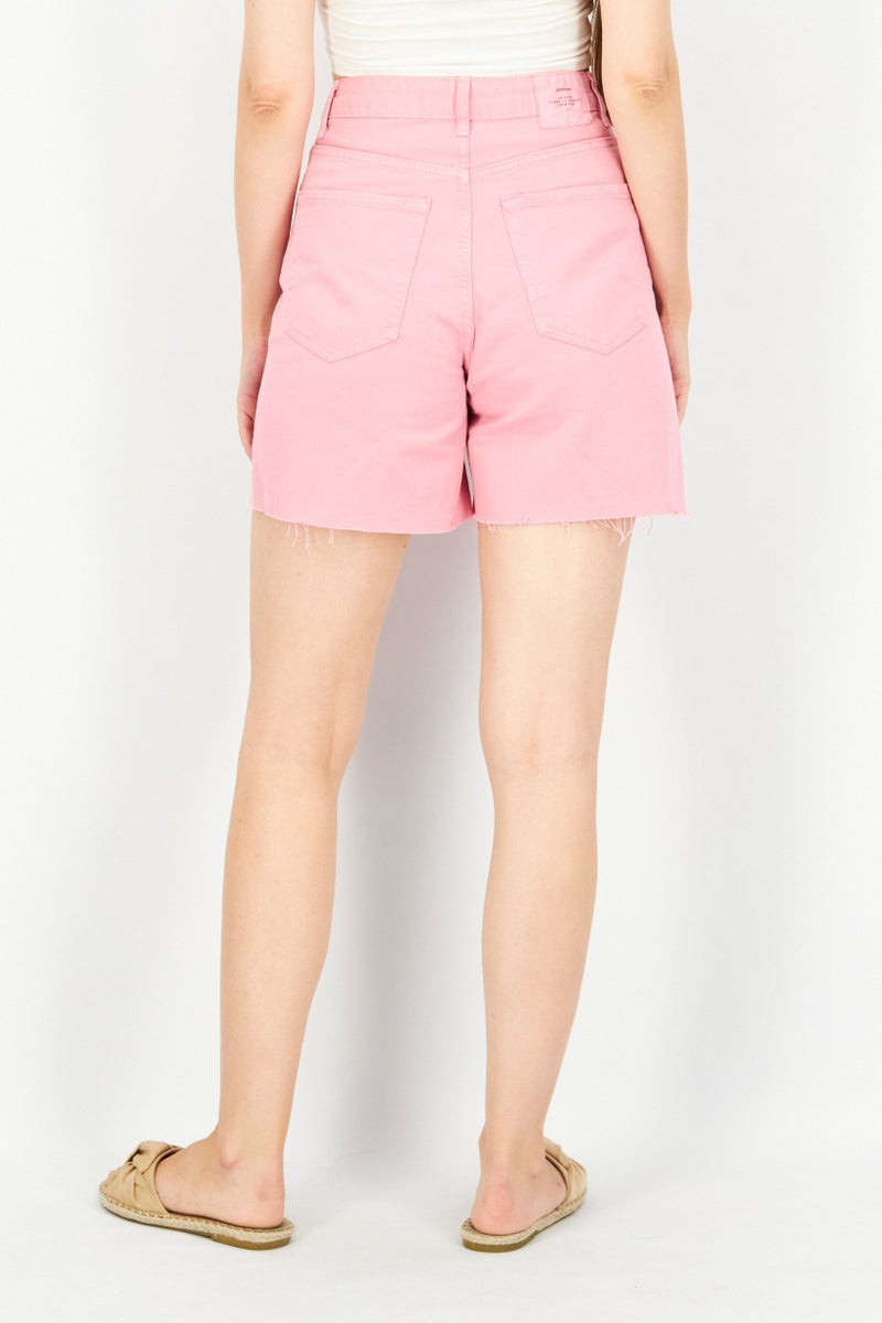 Stradivarius Women Solid Denim Shorts, Pink - Image 4