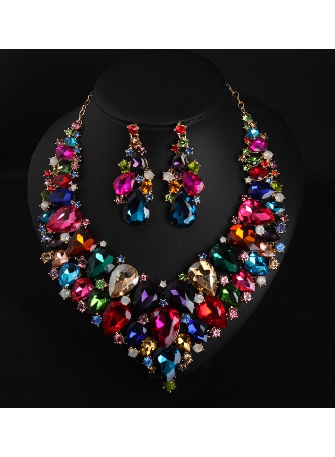 NIBEMINENT Green Crystal Necklace and Earring Set