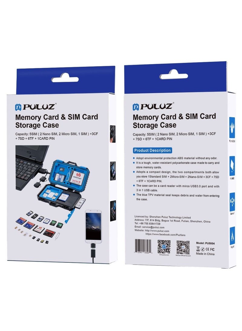 PULUZ - Card Reader + 22 in 1 Memory Card Case for 1 Standard SIM + 2 Micro-SIM + 2 Nano-SIM + 3 CF + 7 SD + 6 TF + 1 CARD - Image 1