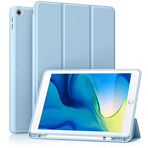 Akkerds Case Compatible with iPad 10.2 Inch 2021/2020/2019, for iPad 9th/8th/7th Generation Case with Pencil Holder, Protective with Soft TPU Back, Auto Sleep/Wake Cover, Sky Blue - Image 1