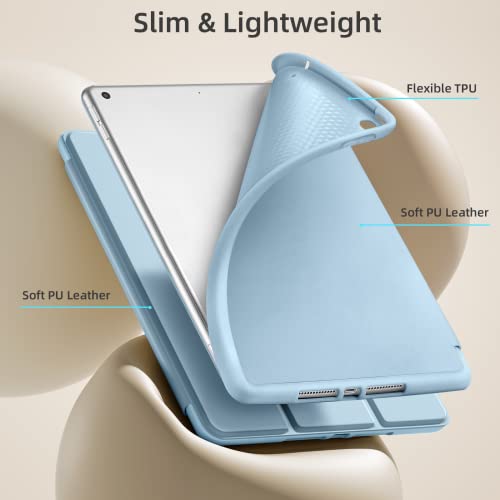 Akkerds Case Compatible with iPad 10.2 Inch 2021/2020/2019, for iPad 9th/8th/7th Generation Case with Pencil Holder, Protective with Soft TPU Back, Auto Sleep/Wake Cover, Sky Blue - Image 5