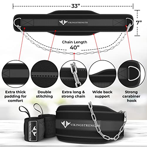 Vikingstrength Dip Belt for Weight Lifting Including Wrist Wraps. Premium Padded Dips Belt with Long Chain for Pullups Triceps Weighted belt for Workout Powerlifting + V-Strength Workout App - Image 3