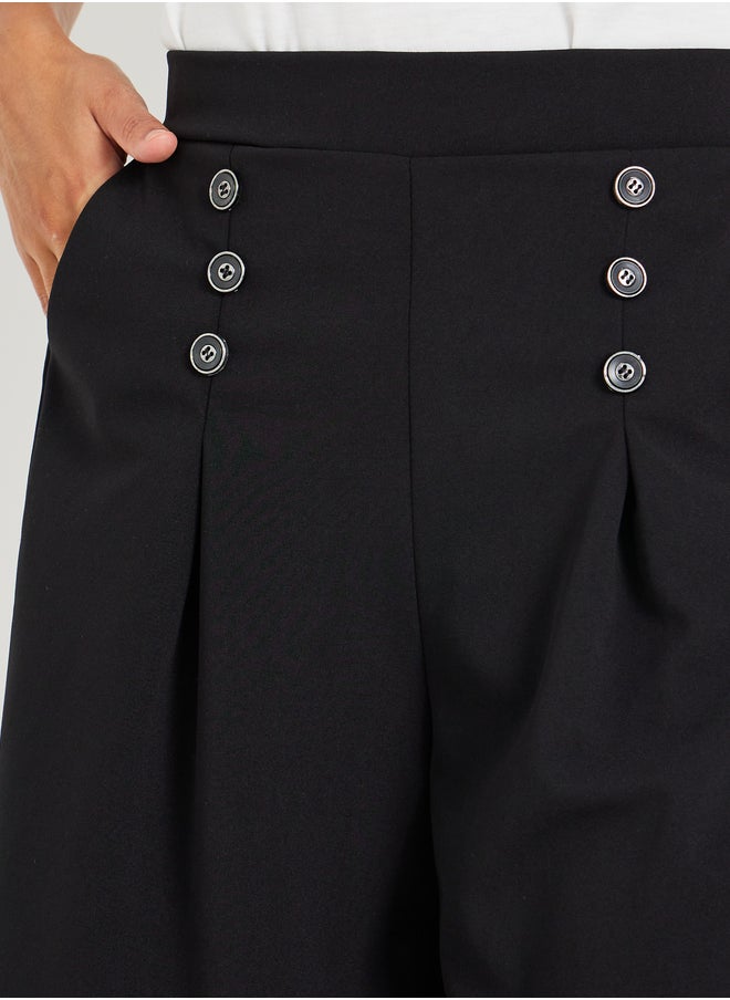 Take Two Solid Button Adorned Pleated Regular Fit Shorts  - Image 3