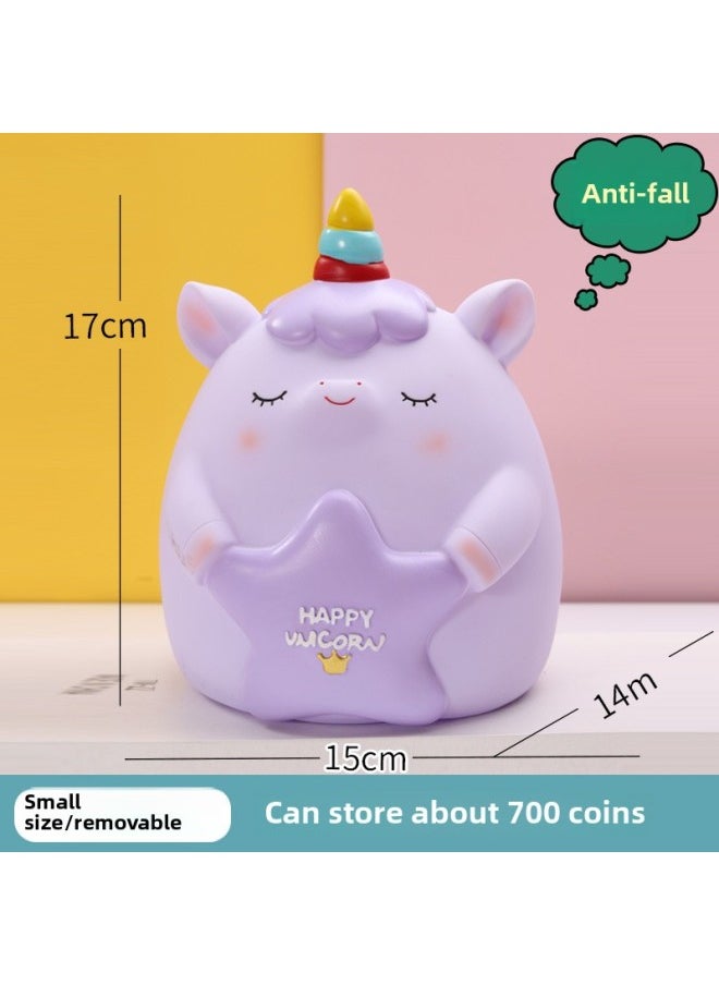 Generic Internet Red Cartoon Twelve Zodiac Dog Dragon Horse Sheep Piggy Bank Fall-resistant Cute Piggy Bank-Color:Unicorn (purple)-Size:Medium Size Can Be Deposited And Withdrawn  - Image 1