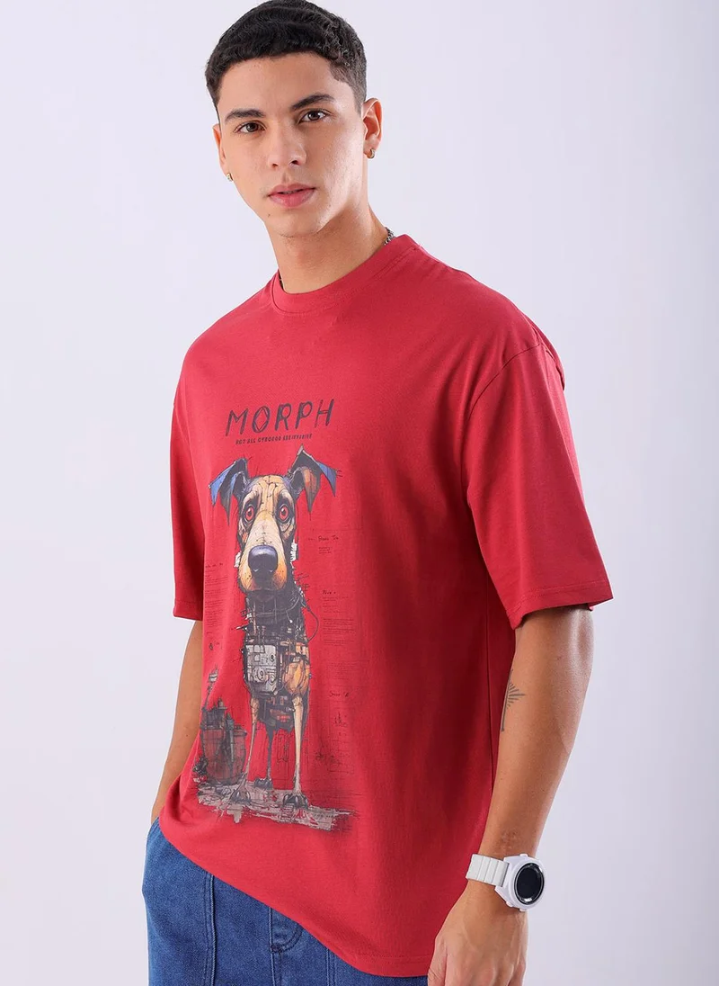 ذا انديان كراج كو Men Boxy Oversized Placement Print Round Neck Tshirt