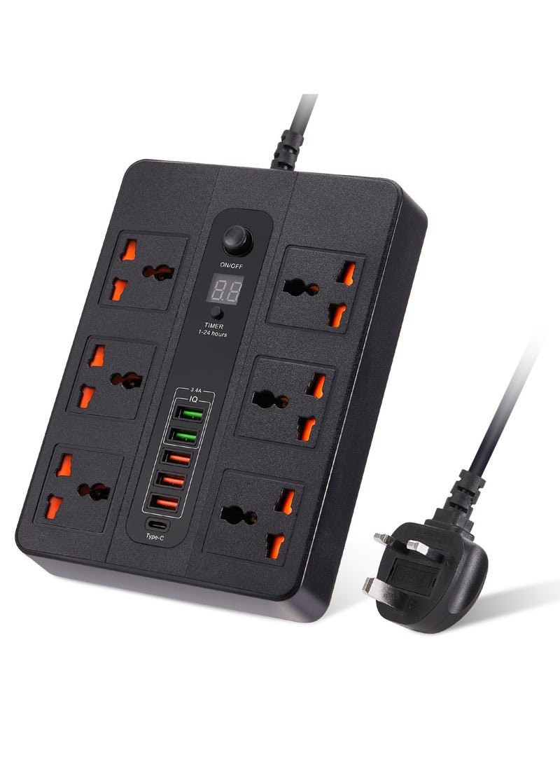 Universal Outlet USB C PD Quick Charging Socket with Timing Function Power Strips Extension Lead Outlets for Home Office （Cord Length 1.8M） - Image 1