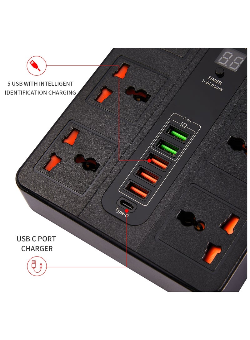 Universal Outlet USB C PD Quick Charging Socket with Timing Function Power Strips Extension Lead Outlets for Home Office （Cord Length 1.8M） - Image 2