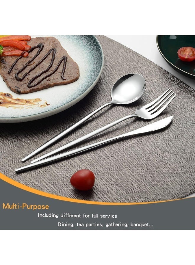 Mirror Modern Flatware Set for 4, 20-Piece Stainless Steel Silverware Set, Unique Utensils with Long Forks Spoons and Knives Sets, Great for Home and Restaurant, Dishwasher Safe - Silver - Image 4