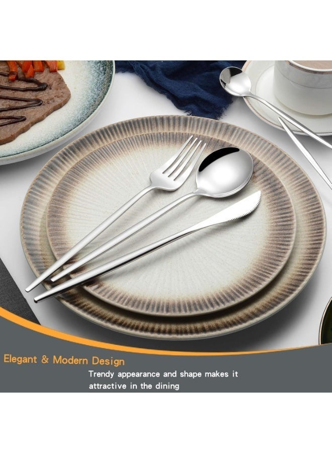 Mirror Modern Flatware Set for 4, 20-Piece Stainless Steel Silverware Set, Unique Utensils with Long Forks Spoons and Knives Sets, Great for Home and Restaurant, Dishwasher Safe - Silver - Image 3