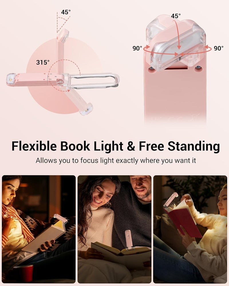 DEWENWILS USB Rechargeable Book Light for Reading in Bed, Clip-on LED Reading Lamps Portable Bookmark Lights for Kids, Book Lovers, 4 Brightness Adjustable for Eye Protection (Light Pink) - Image 4