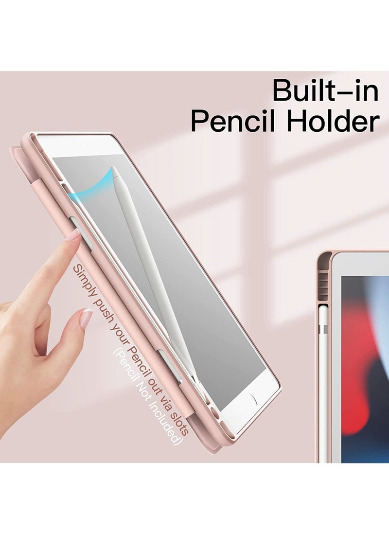 روك بو - حافظة لجهاز iPad مقاس 10.2 بوصة (الجيل التاسع/الثامن/السابع 2021/2020/2019) مع حامل قلم شفاف وغطاء خلفي شفاف وحامل رفيع وغطاء لوحي مقاوم للصدمات مع خاصية الاستيقاظ/السكون التلقائي - Image 1