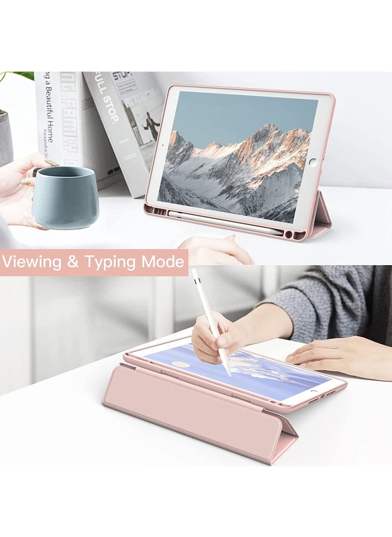 روك بو - حافظة لجهاز iPad مقاس 10.2 بوصة (الجيل التاسع/الثامن/السابع 2021/2020/2019) مع حامل قلم شفاف وغطاء خلفي شفاف وحامل رفيع وغطاء لوحي مقاوم للصدمات مع خاصية الاستيقاظ/السكون التلقائي - Image 1