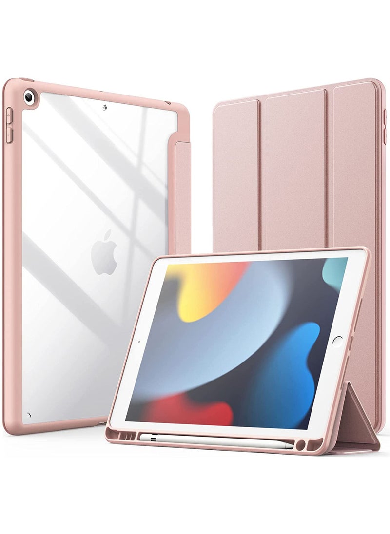 روك بو - حافظة لجهاز iPad مقاس 10.2 بوصة (الجيل التاسع/الثامن/السابع 2021/2020/2019) مع حامل قلم شفاف وغطاء خلفي شفاف وحامل رفيع وغطاء لوحي مقاوم للصدمات مع خاصية الاستيقاظ/السكون التلقائي - Image 1
